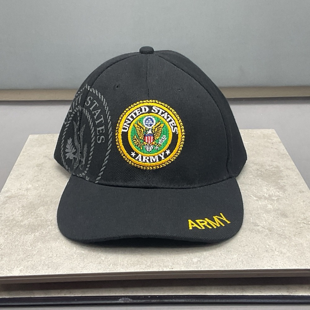 U.S. Army Shadow Round Cap Black with Adjustable Strap and Branch Insignia Logo